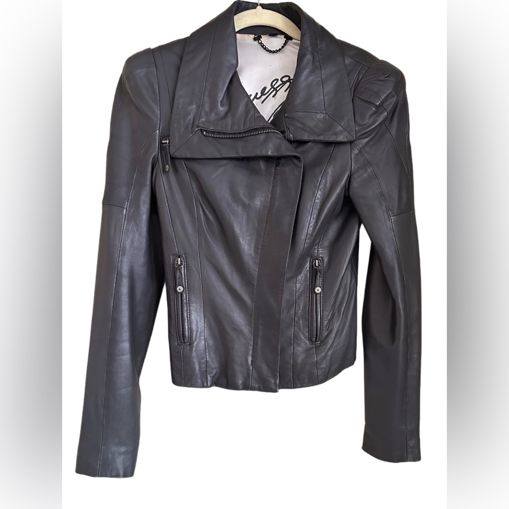 Guess black leather jacket. XS